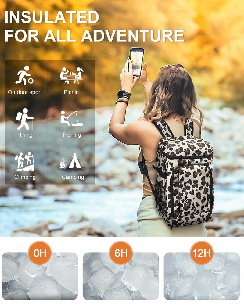 Capolo Cooler Backpack Insulated Waterproof for Women Men, Leak Proof Backpack Coolers Thermal Bag Soft Travel Cooler Bag Portable Ice Chest Lunch Backpack for Camping Picnic(Leopard,36 Cans) - Image 2