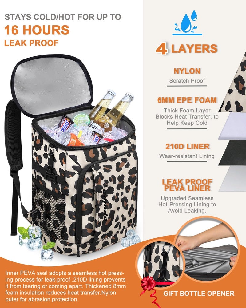 Capolo Cooler Backpack Insulated Waterproof for Women Men, Leak Proof Backpack Coolers Thermal Bag Soft Travel Cooler Bag Portable Ice Chest Lunch Backpack for Camping Picnic(Leopard,36 Cans) - Image 4