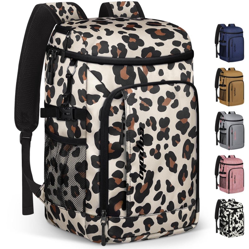 Capolo Cooler Backpack Insulated Waterproof for Women Men, Leak Proof Backpack Coolers Thermal Bag Soft Travel Cooler Bag Portable Ice Chest Lunch Backpack for Camping Picnic(Leopard,36 Cans) - Image 1