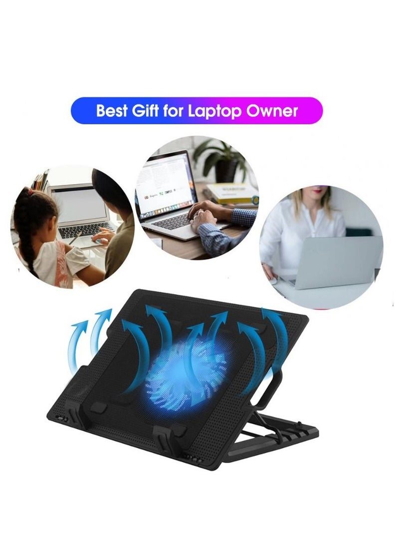 هينغ - وسادة تبريد طويلة قابلة للطي للكمبيوتر المحمول قابلة للتعديل بمنفذين USB ومروحة تبريد ومروحة وحامل لأجهزة الكمبيوتر المحمول والكمبيوتر المحمول وماك بوك مع ضوء LED - Image 1
