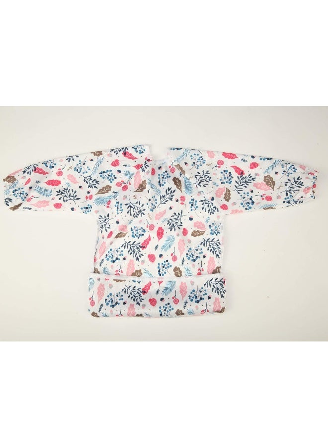 Sigzagor Baby Bib Sleeved Shirt With Pocket 1-3 years old Toddler Painting Drawing (Pink Foliage) - Image 2