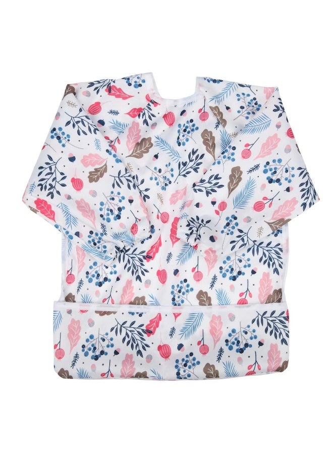 Sigzagor Baby Bib Sleeved Shirt With Pocket 1-3 years old Toddler Painting Drawing (Pink Foliage) - Image 1