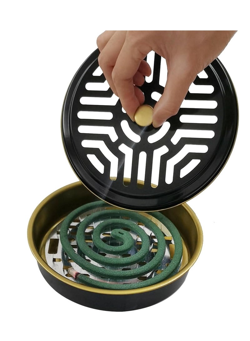 KASTWAVE Mosquito Coil Holder, 2 Pack Metal Mosquito Repellent Coil Holder with Lid Black Portable Incense Coil Burner for Outdoor Camping Patio Party - Image 1