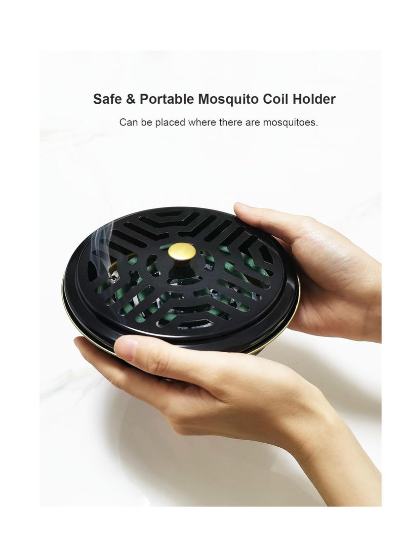 KASTWAVE Mosquito Coil Holder, 2 Pack Metal Mosquito Repellent Coil Holder with Lid Black Portable Incense Coil Burner for Outdoor Camping Patio Party - Image 4