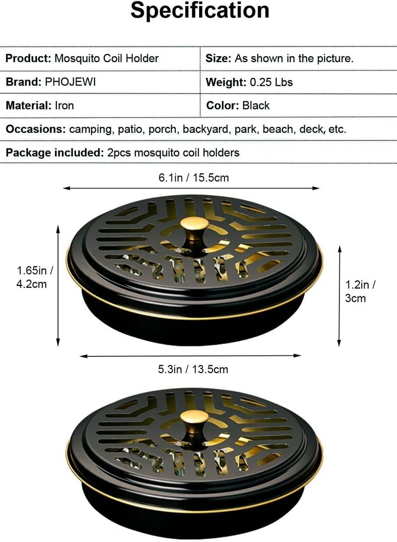 KASTWAVE Mosquito Coil Holder, 2 Pack Metal Mosquito Repellent Coil Holder with Lid Black Portable Incense Coil Burner for Outdoor Camping Patio Party - Image 5