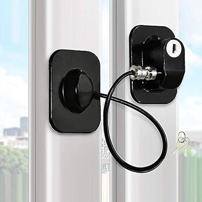 rayihni WINDOW LOCK, 2 PACKAGES CHILD SAFETY CABLE WINDOW LOCK WITH KEYS ANTI-FALL PROTECTION ADHESIVE REFRIGERATOR SECURITY LIMIT LOCKS FOR DOORS FRIDGES HIGH BUILDING WINDOWS - Image 2