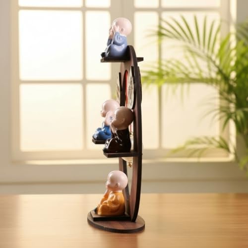 Floweraura Decorative Set of 4 Adorable Buddha Monks On Wooden Stand with Pearls for Peaceful Home Decor & Office Decor, Special Gifting, Ideal for Living Room, Meditation Spaces & Special Occasions - Image 4