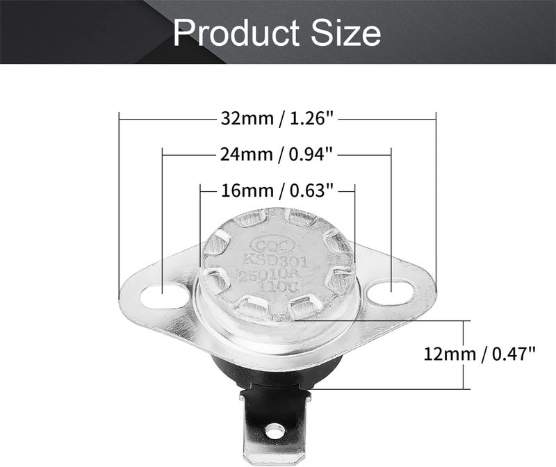 Fielect KSD301 Thermostat Temperature Control Switch,Adjust Snap Disc Temperature Switch 110°C Normally Closed 2 Pcs - Image 2