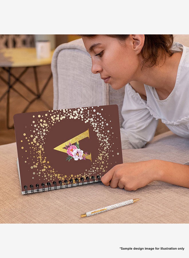 Designer A5 Spiral Notebook Memo Notepad Journal - Custom Monogram Initial Letter Floral Pattern Alphabet - A - Brown