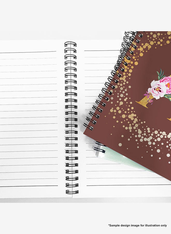 Designer A5 Spiral Notebook Memo Notepad Journal - Custom Monogram Initial Letter Floral Pattern Alphabet - A - Brown