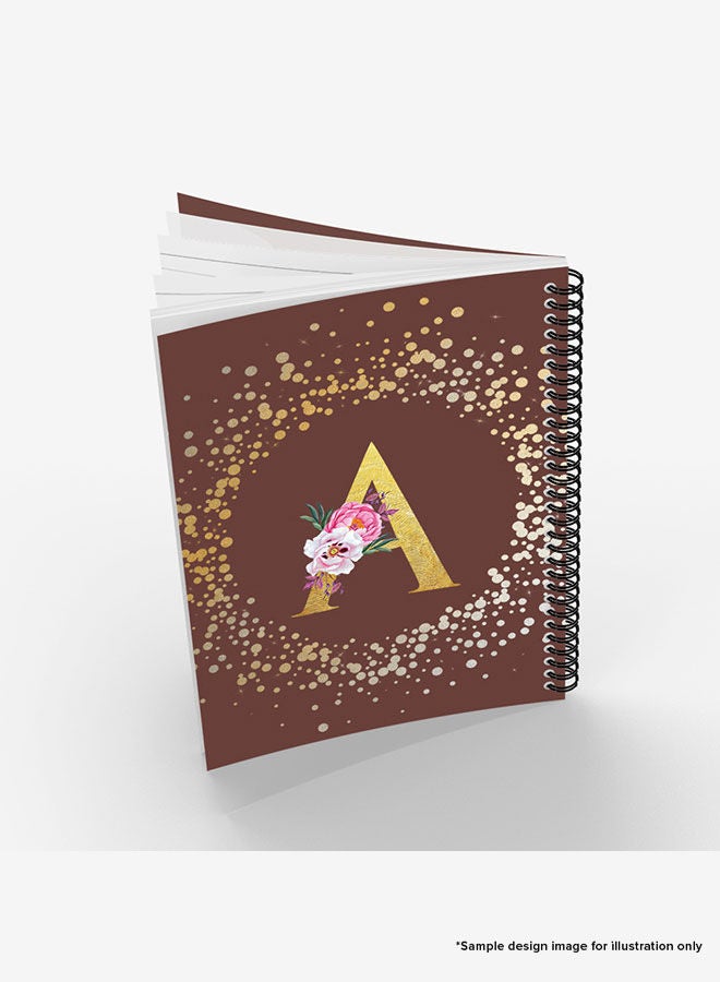 Designer A5 Spiral Notebook Memo Notepad Journal - Custom Monogram Initial Letter Floral Pattern Alphabet - A - Brown