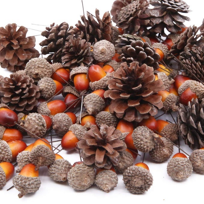 TOTAL 120 PCS ARTIFICIAL ACORNS AND NATURAL PINECONES ORNAMENT SET FOR HOME HOUSE CHRISTMAS DECORATION PHOTO PROPS