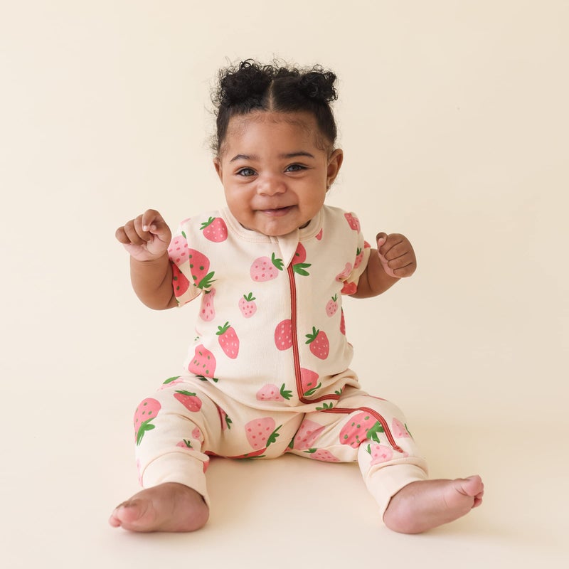 PARADE Organic Signature Print '2-Way' Zip Romper - Short Sleeve Strawberries 6-12 Months - Image 2