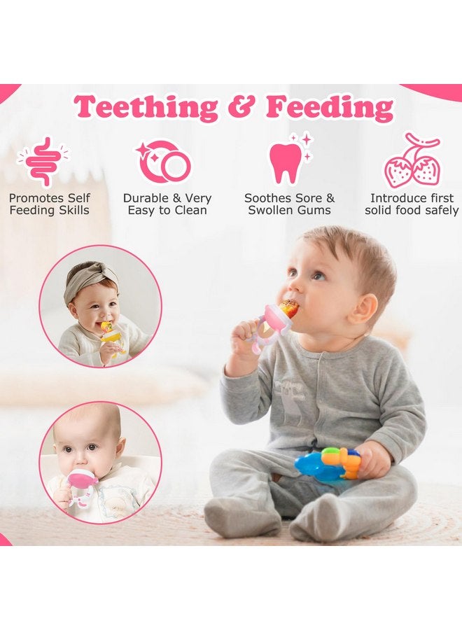 WAJIAYON Baby Fruit Feeder Pacifier - 5 Pack | 2 Baby Fruit Food Feeder Pacifier & 1 Baby Food Dispensing Spoon | Fresh Fruit Teethers for Babies | Silicone Feeder Baby,Mesh Baby Feeder (Pink&Yellow) - Image 5