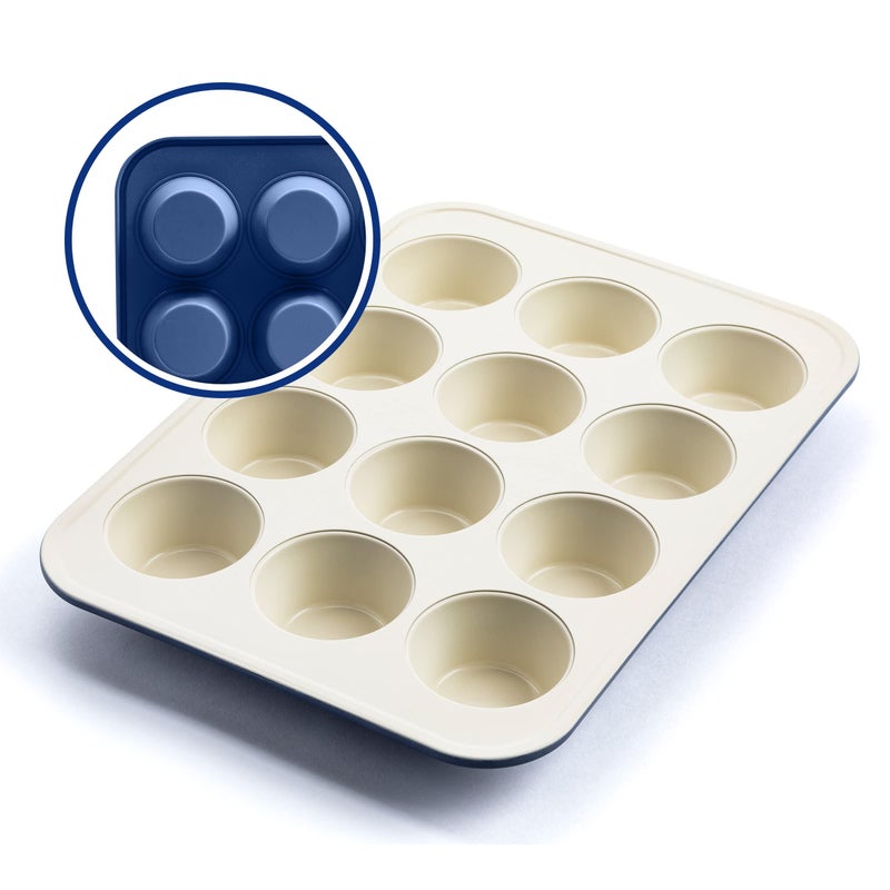 GreenLife 12Cup Muffin Pan Healthy Ceramic Nonstick Bakeware PFOA  PFASFree Cupcake Sheet Durable Baking Tray Versatile Kitchen Essentials Easy Clean Muffin Mold Nonstick Baking Pan Blue