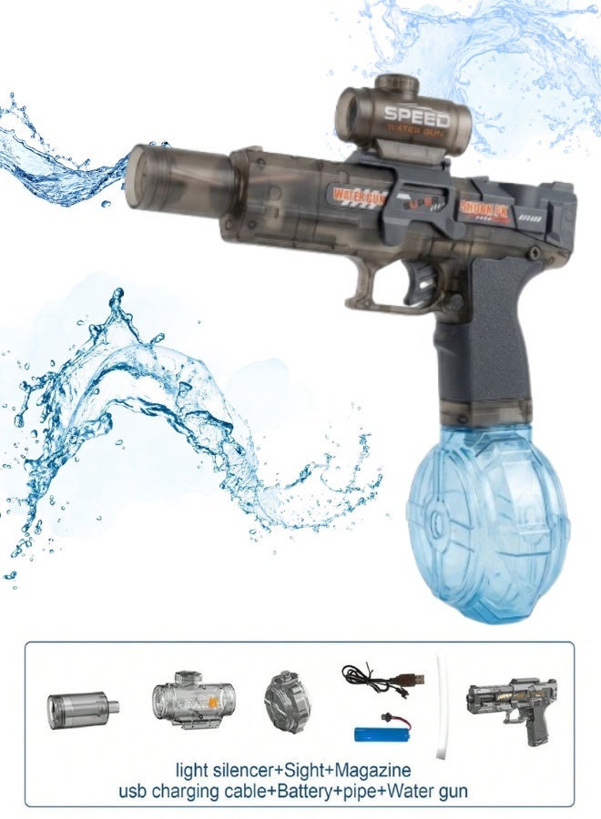 Electric Water Gun with Realistic Flame Light Effects, Automatic Rapid Fire Water Blaster, Rechargeable High-Pressure Water Gun with Water Sump, Outdoor Summer Toy for Kids & Adults (Black) - Image 1