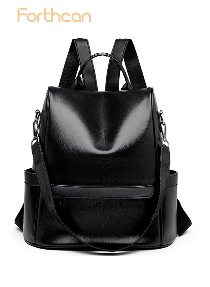 Forthcan Vintage Leather Backpack for Women Casual Travel Shoulder Bag Convertible Purse for Work and Daily Use - Image 1