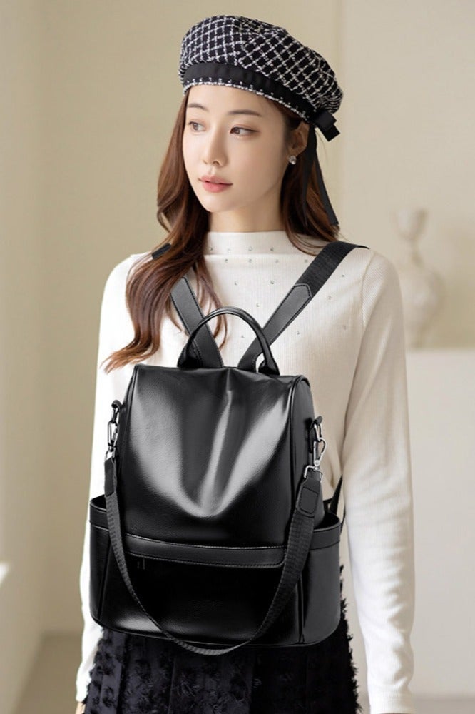 Forthcan Vintage Leather Backpack for Women Casual Travel Shoulder Bag Convertible Purse for Work and Daily Use - Image 3