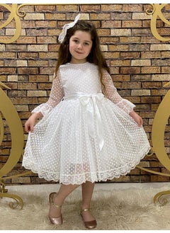 Masho Trend Lace White Mini Polka Dot Ribbon Tulle Dress - Tulle Evening Dress - Graduation 
