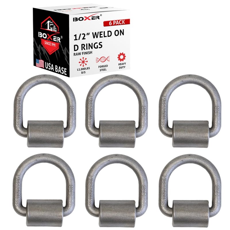 Boxer  WeldOn Heavy Duty Forged D Rings 6 Pack 12000 Pounds Raw Finish for Flatbeds TieDown Anchor