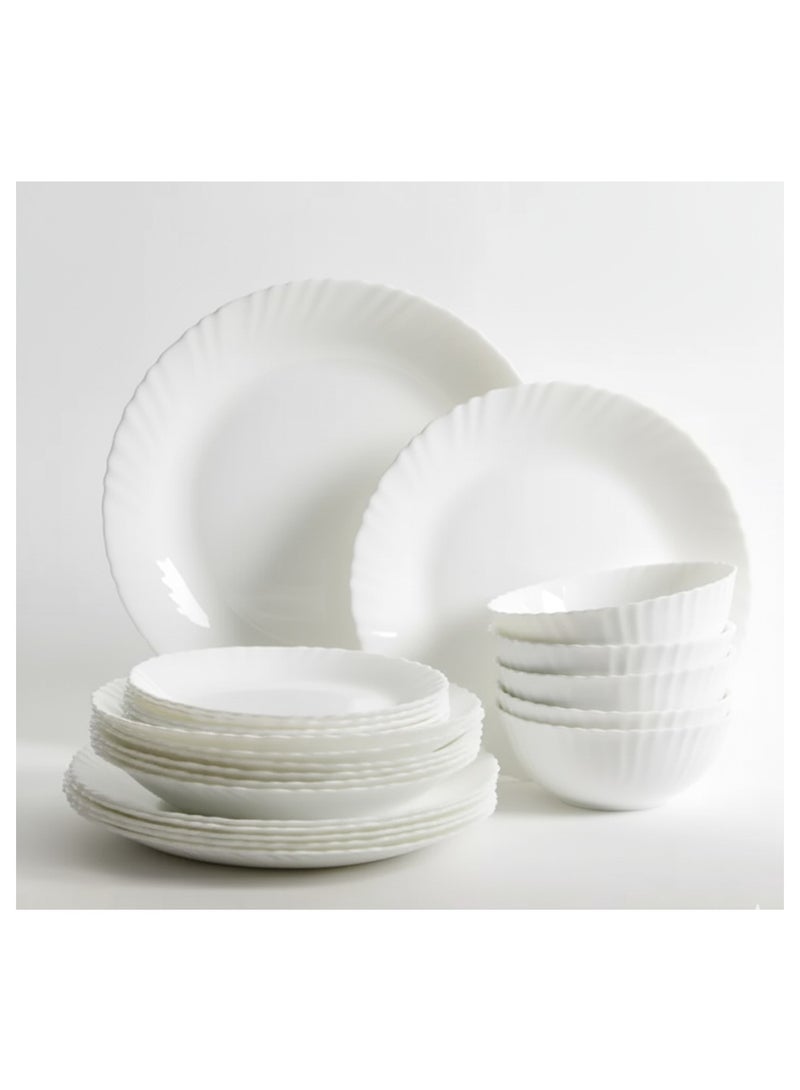 Houzi 28 Pcs Opal ware Dinner set 6 x dinner plate 6 x dessert plate 6 x soup plate 6 x bowls 2 x serving plate 2 x serving bowl - Image 1