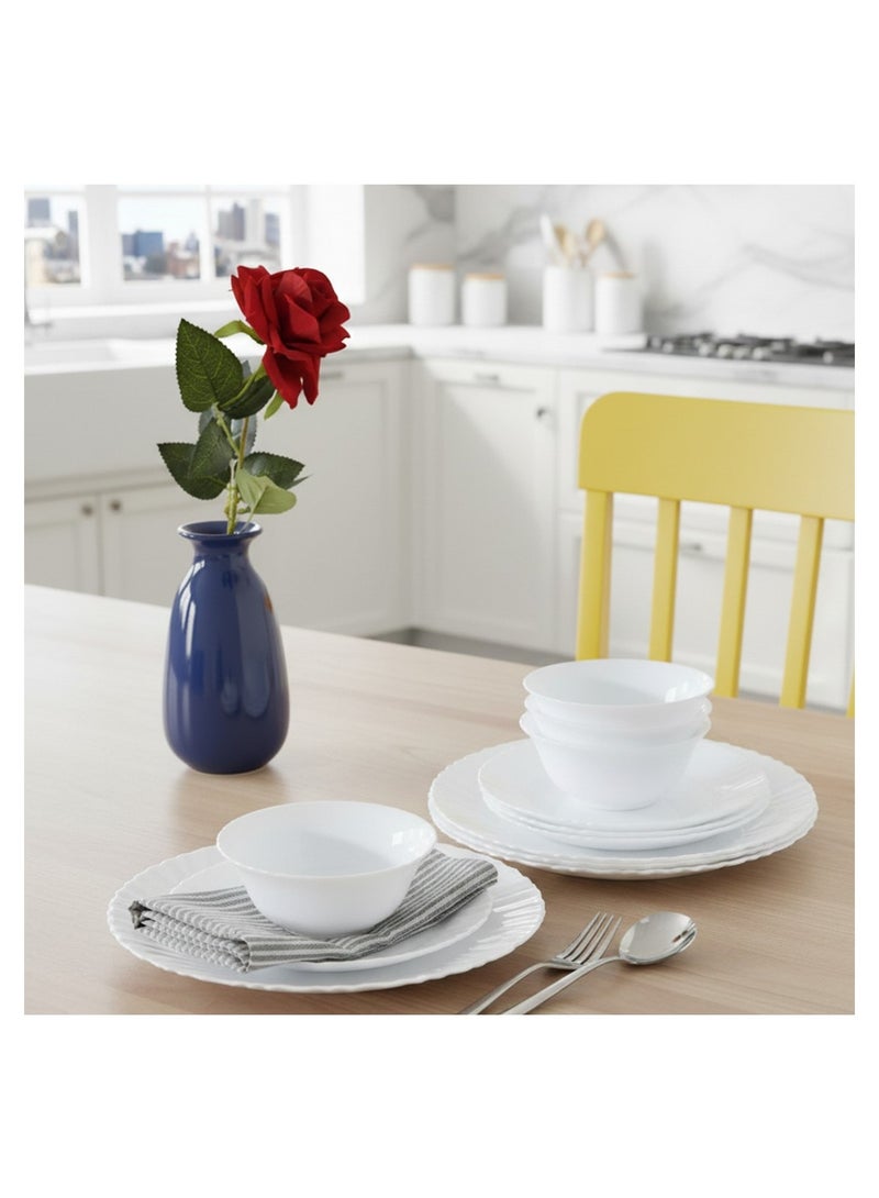 Houzi 28 Pcs Opal ware Dinner set 6 x dinner plate 6 x dessert plate 6 x soup plate 6 x bowls 2 x serving plate 2 x serving bowl - Image 3