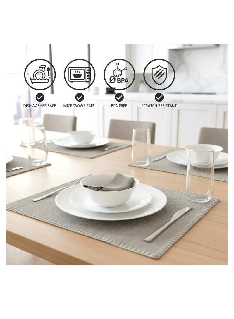 Houzi 28 Pcs Opal ware Dinner set 6 x dinner plate 6 x dessert plate 6 x soup plate 6 x bowls 2 x serving plate 2 x serving bowl - Image 4