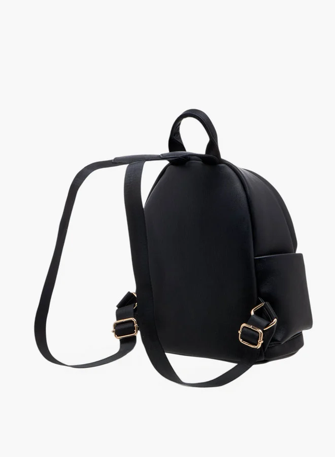 Flora Bella By Shoexpress Monogram Print Backpack with Zip Closure and Detachable Strap - 27x32x14 cm