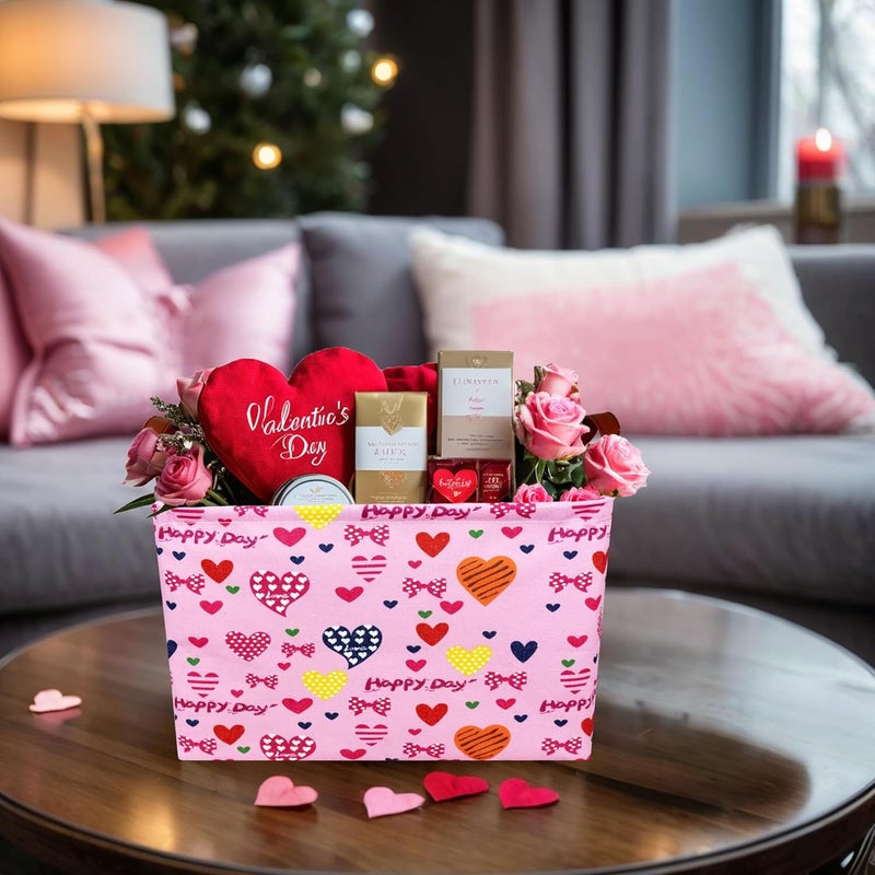 SETAMA Valentine's Day Basket Gift for Empty Cute Heart Large Storage Bin for Kid and Baby Room Décor (Happy Day Love) - Image 2