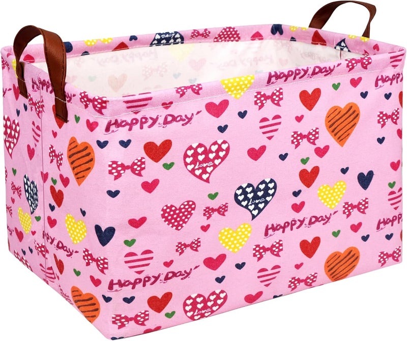 SETAMA Valentine's Day Basket Gift for Empty Cute Heart Large Storage Bin for Kid and Baby Room Décor (Happy Day Love) - Image 1