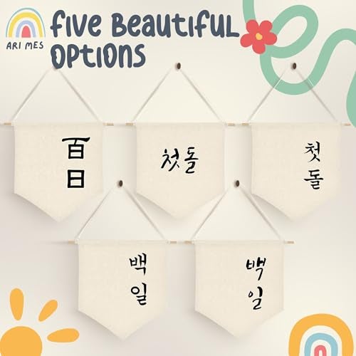 ARI MES - Korean First Birthday Hanging Canvas Banner, Dohl Decoration Korean, Durable Canvas Flag, First Birthday Decorations for Girl and Boy, Happy Birthday Banners Celebration, Korean-Cute - Image 5