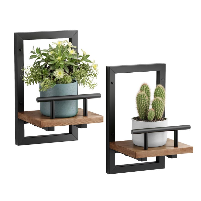Sbosbo Floating Shelves for Wall, Plant Shelf Indoor, Wall Planters for Indoor Floating Plant Shelves for Bedroom, Living Room, Kitchen, Office, Bathroom Decor (2 Pack) - Image 1