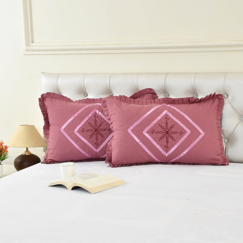 Rj Products® Luxurious Embroidered Cotton Pillow Covers Set of 2- Dark Pink. - Image 5