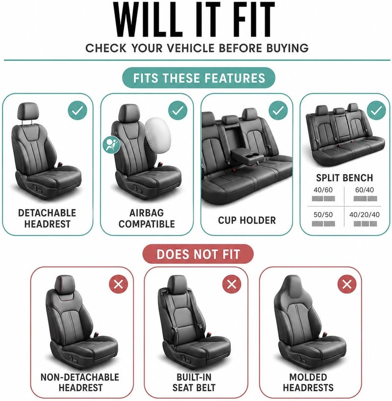 FH Group Car Seat Covers Full Set Gray Premium Cloth - Universal Fit, Automotive Low Back Front Seat Covers, Airbag Compatible, Split Bench Rear Seat, Washable, for SUV, Sedan - Image 2