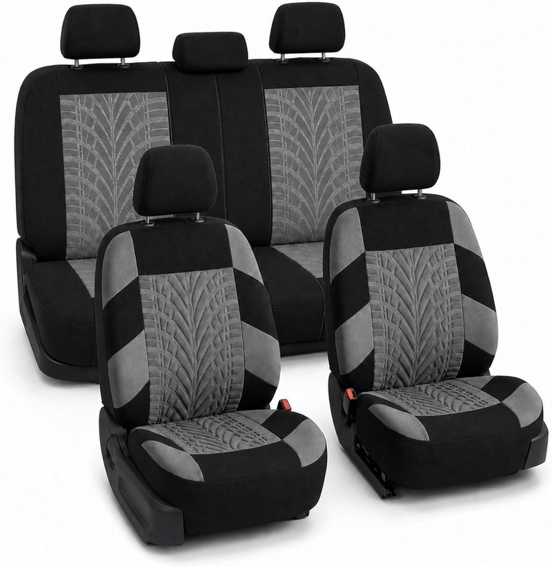 FH Group Car Seat Covers Full Set Gray Premium Cloth - Universal Fit, Automotive Low Back Front Seat Covers, Airbag Compatible, Split Bench Rear Seat, Washable, for SUV, Sedan - Image 1