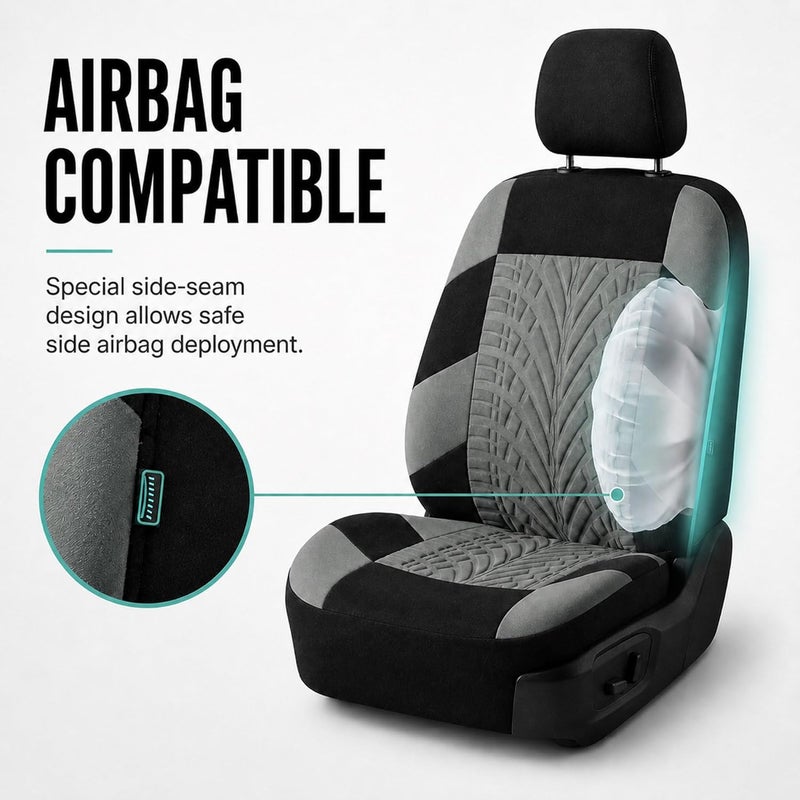FH Group Car Seat Covers Full Set Gray Premium Cloth - Universal Fit, Automotive Low Back Front Seat Covers, Airbag Compatible, Split Bench Rear Seat, Washable, for SUV, Sedan - Image 4