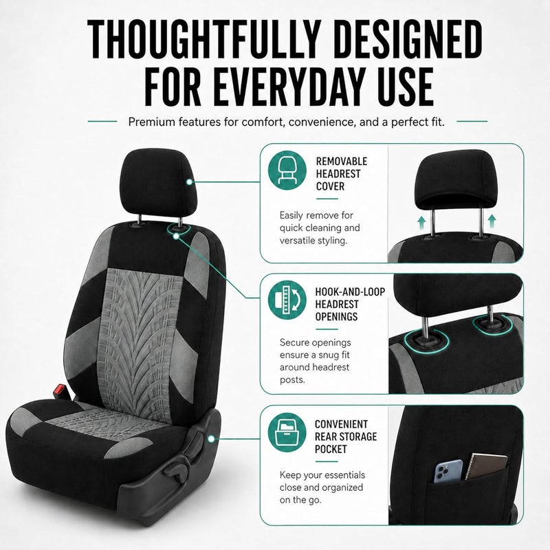 FH Group Car Seat Covers Full Set Gray Premium Cloth - Universal Fit, Automotive Low Back Front Seat Covers, Airbag Compatible, Split Bench Rear Seat, Washable, for SUV, Sedan - Image 5