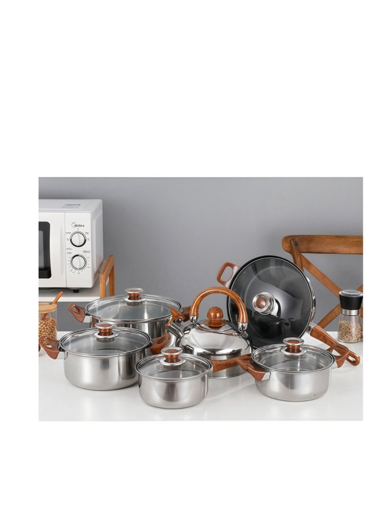 Shuer 12-Piece Cookware Set, Stainless Steel Pots And Pans, Non-Stick Cooking pots, PFOA Free - Frying Pan, Casserole With Lid, Saucepan, Grill Pan, Kitchen Tools  - Image 5