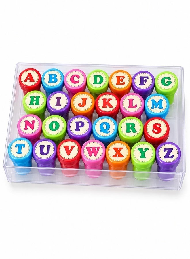Ssovi 26-Piece Self-Inking Alphabet Stamps for Kids, Uppercase A-Z Letters, Washable Ink, Clear Storage Box, Multicolour - Image 2