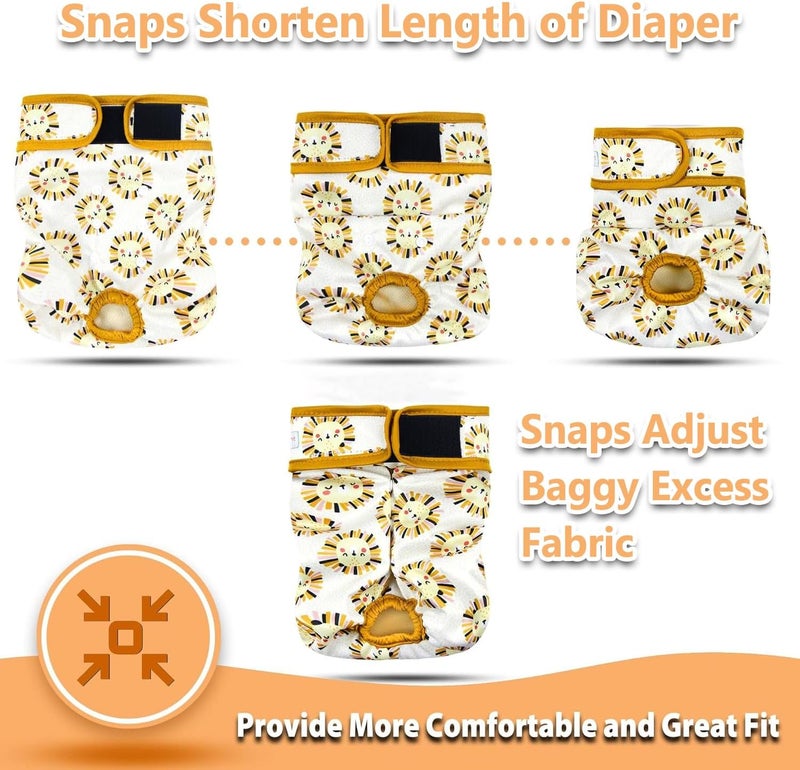 Langsprit Washable Female Dog Diapers (3 Pack) - No Leak Reusable Diapers for Doggy Female in Period - Highly Absorbent Dog Heat Panties with Adjustable Snaps (Rabbit, Owl, Lion, Medium) - Image 5