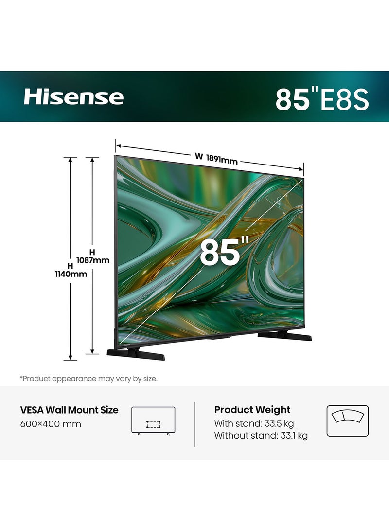 Hisense 85E8S (2026 Model) 85-Inch 4K Mini LED QLED Smart TV | 144Hz Game Mode | Devialet Sound | Dolby Vision IQ | AI Picture & Sound | Hands-Free Voice | Hi-View AI Engine | 3 Years Warranty 85E8S Tarnish - Image 2