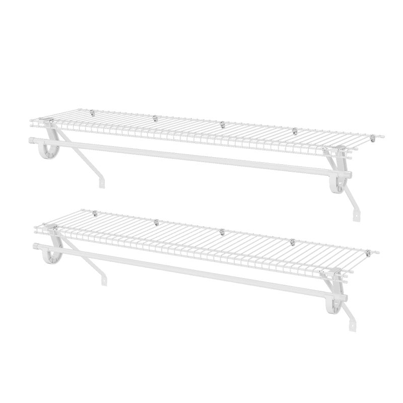 PROWORX Closet Shelves Wall Mounted with Hanging Rod, 2 Pack 4 ft x 12 in White Wire Shelving Kit, Metal Wall Shelf Organizer for Home, Pantry, Laundry Room Storage - Image 1