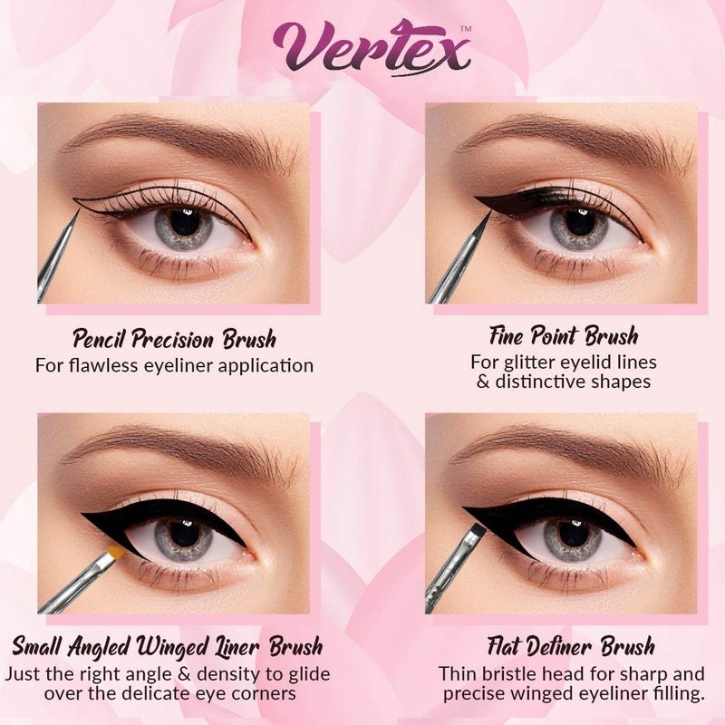 VERTEX Eyeliner Brush Fine Angled Set - For Liquid Gel Liner Applicator Bent Stencils Thin Pencil Pen Real Small Sharpener Angle Wing Tips Firm Makeup Brushes Black Stamp Winged Kit Flat Waterproof Cat Eye - Image 3