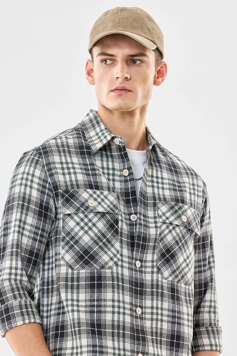 سنيتش Black Checkered Long Sleeve Relaxed Overshirt
