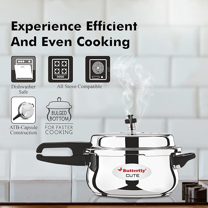 Butterfly Cute Ss Induction Compatible Outer Lid Stainless Steel Pressure Cooker With Glass Lid 3 liter, Silver - Image 4