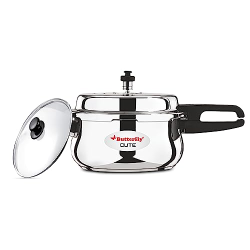 Butterfly Cute Ss Induction Compatible Outer Lid Stainless Steel Pressure Cooker With Glass Lid 3 liter, Silver - Image 1