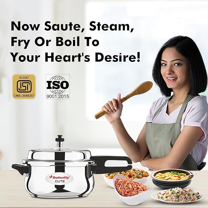 Butterfly Cute Ss Induction Compatible Outer Lid Stainless Steel Pressure Cooker With Glass Lid 3 liter, Silver - Image 5