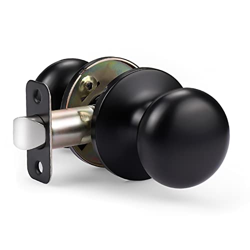 KNOBWELL 1 Pack Passage Door Knobs for Hallway or Closet Door Knobs, Matte Black Interior Door Knobs, Keyless Doorknobs Non-Locking Round Door Handle, Black Door Knob Interior - Image 1