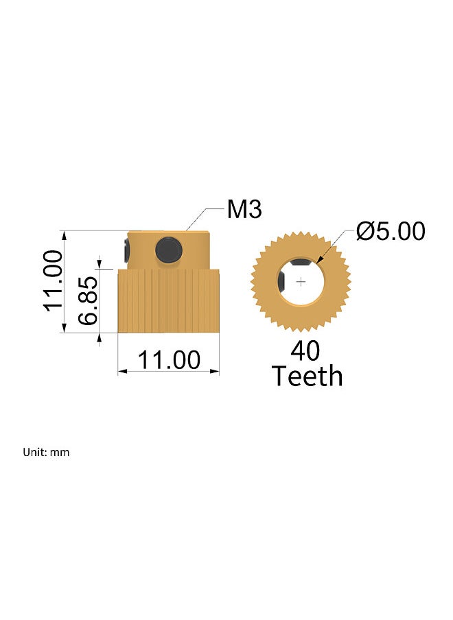 Generic 1pc Brass Extruder Pulley 40 Teeth 5mm Bore 11mm Outside Diameter Compatible with Creality Ender3/3S/V2/5 CR10/10S/V2 3D Printer  - Image 4