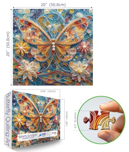 MINIWAN Butterfly Quilling Art Puzzle 500 Piece Jigsaw Puzzle for Adults Challenging 20x20 Inch Brain Teaser for Solo Family Game Night - Image 5